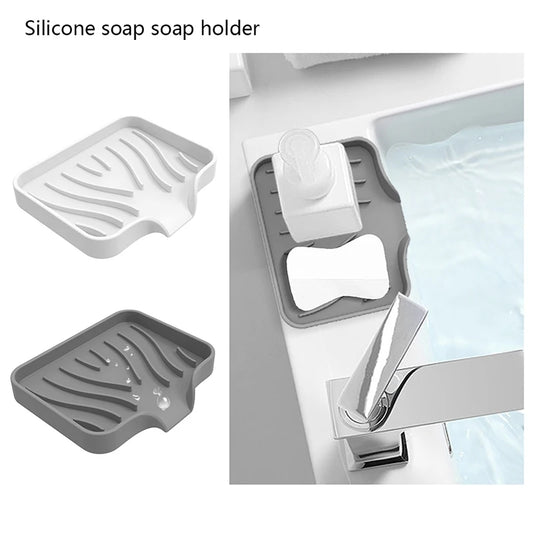 Self Draining Soap Bar Holder Silicone Kitchen Sink Soap Dish Sponge Tray Counter Caddy Organizer For Dish Soap Dispenser