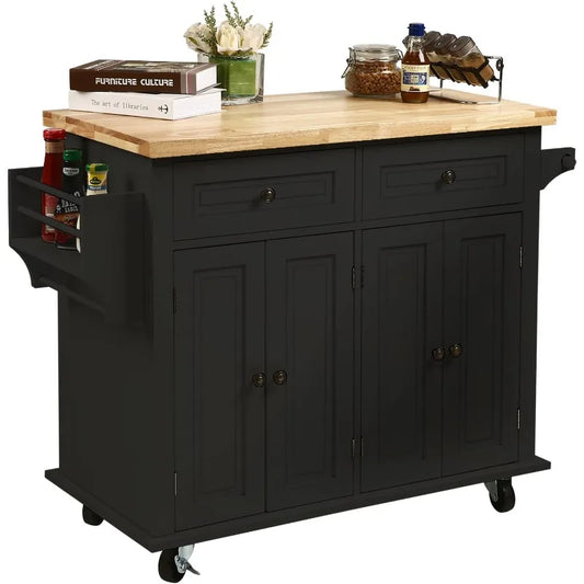 NSdirect Kitchen Island Cart,Kitchen Bar&Serving Cart Rolling on Wheels with Spice Rack Towel Holder Utility