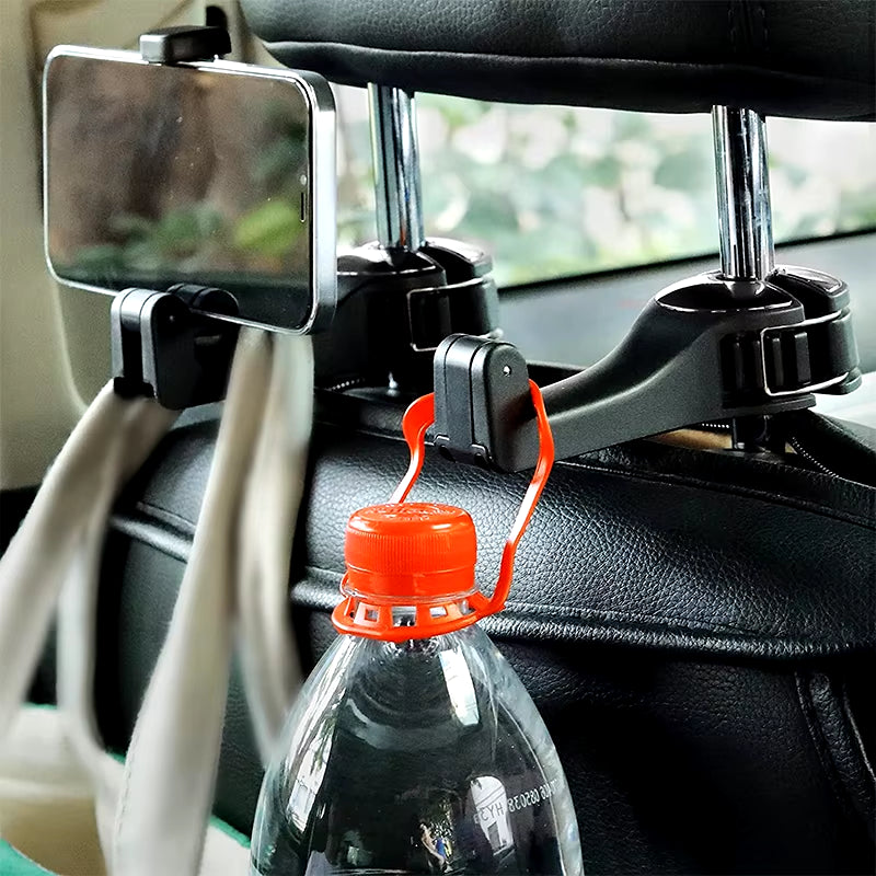 2 in 1 Car with Phone Holder Headrest Hidden Portable Hook Car Seat Back Hanger Storage Hook Phone Holder Auto Fastener Clip