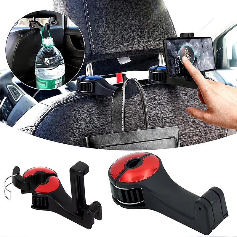 2 in 1 Car with Phone Holder Headrest Hidden Portable Hook Car Seat Back Hanger Storage Hook Phone Holder Auto Fastener Clip